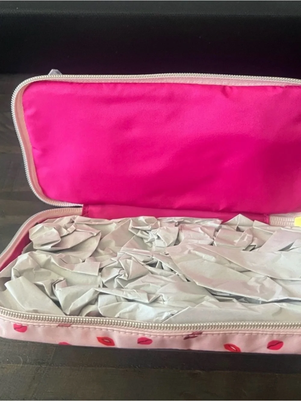 Stella & Dot Pink Lip-Print Cosmetic Case